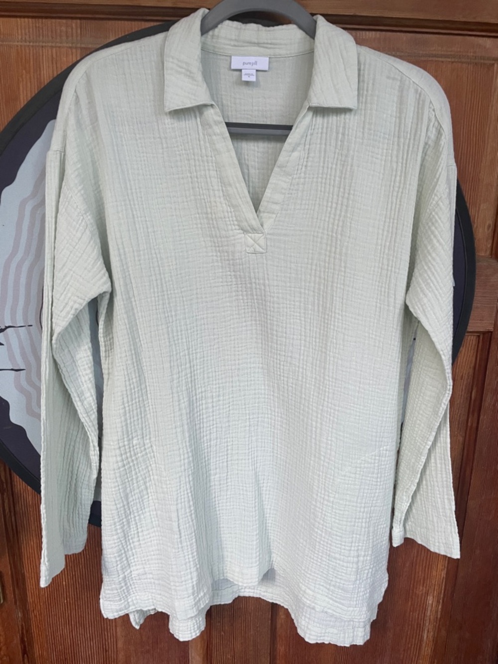 Pure Jill Textured Sage Green Tunic W/Pockets Shirt Sz M
